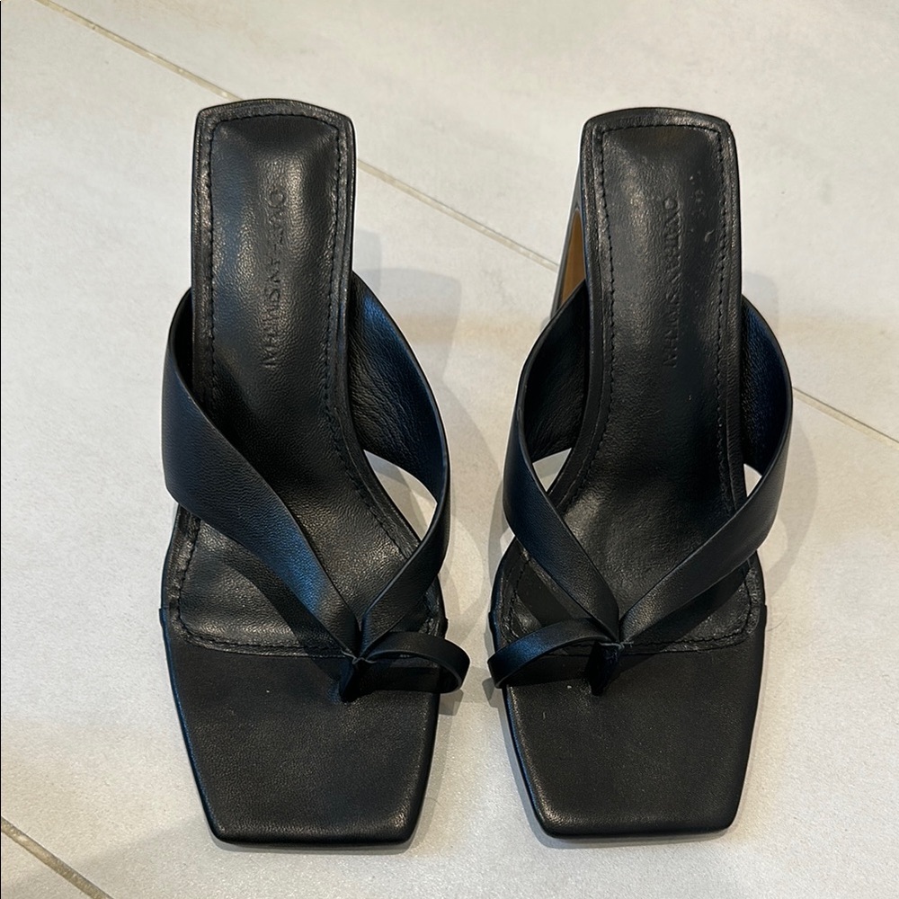 Jonathan Simkhai Black Leather Square-Toe Heeled Sandals
